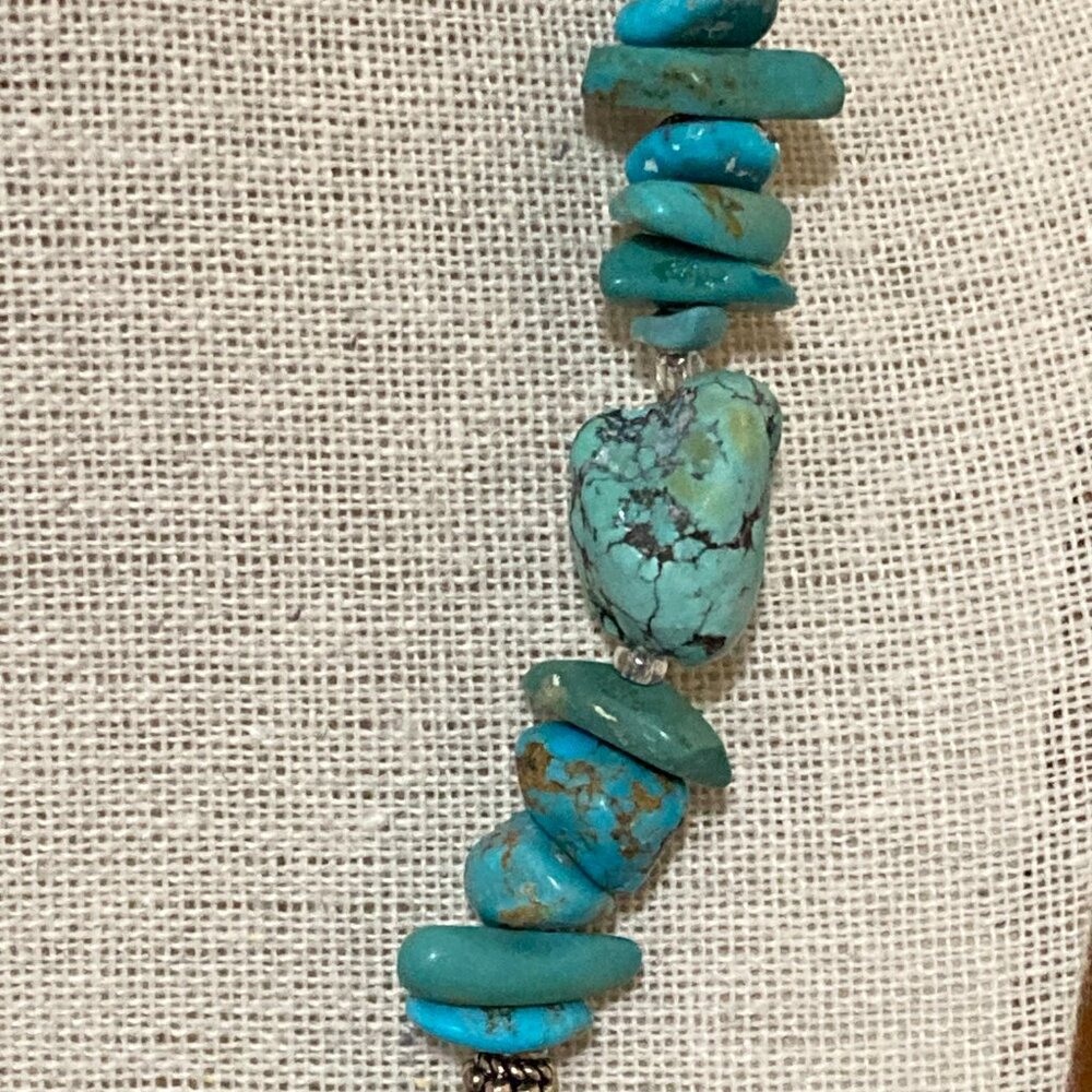 Peyote Bird Signed Turquoise Necklace 925 Sterling Silver 16" - Picture 4 of 13